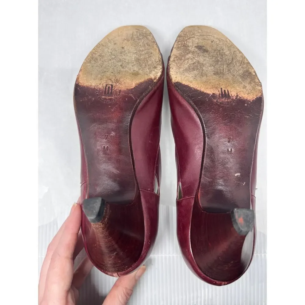 Wine Colored Peep Toe Italian Leather Pumps Nordstrom Brand Size 7